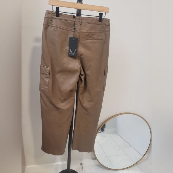 Women's Straight Leg Brown leather Pants - Picture 4 of 8